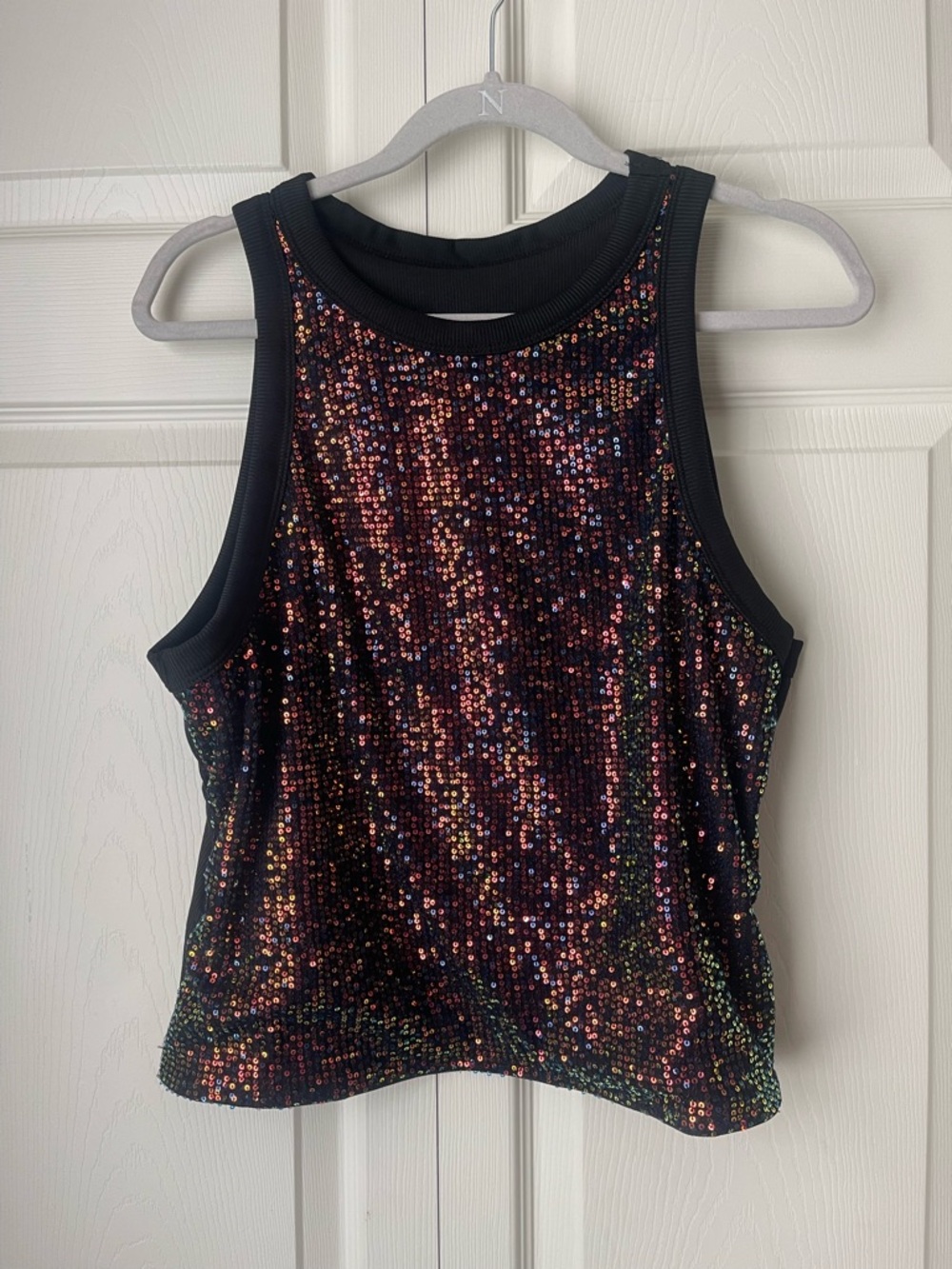 Sequin Sleeveless Tank Top - Black Multicolor